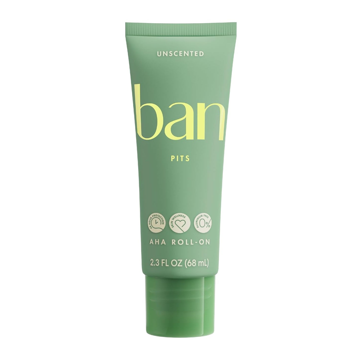 Ban Aluminum Free, Baking Soda Free, AHA With Prebiotics, Roll-On Deodorant, Unscented, 2.3 Oz