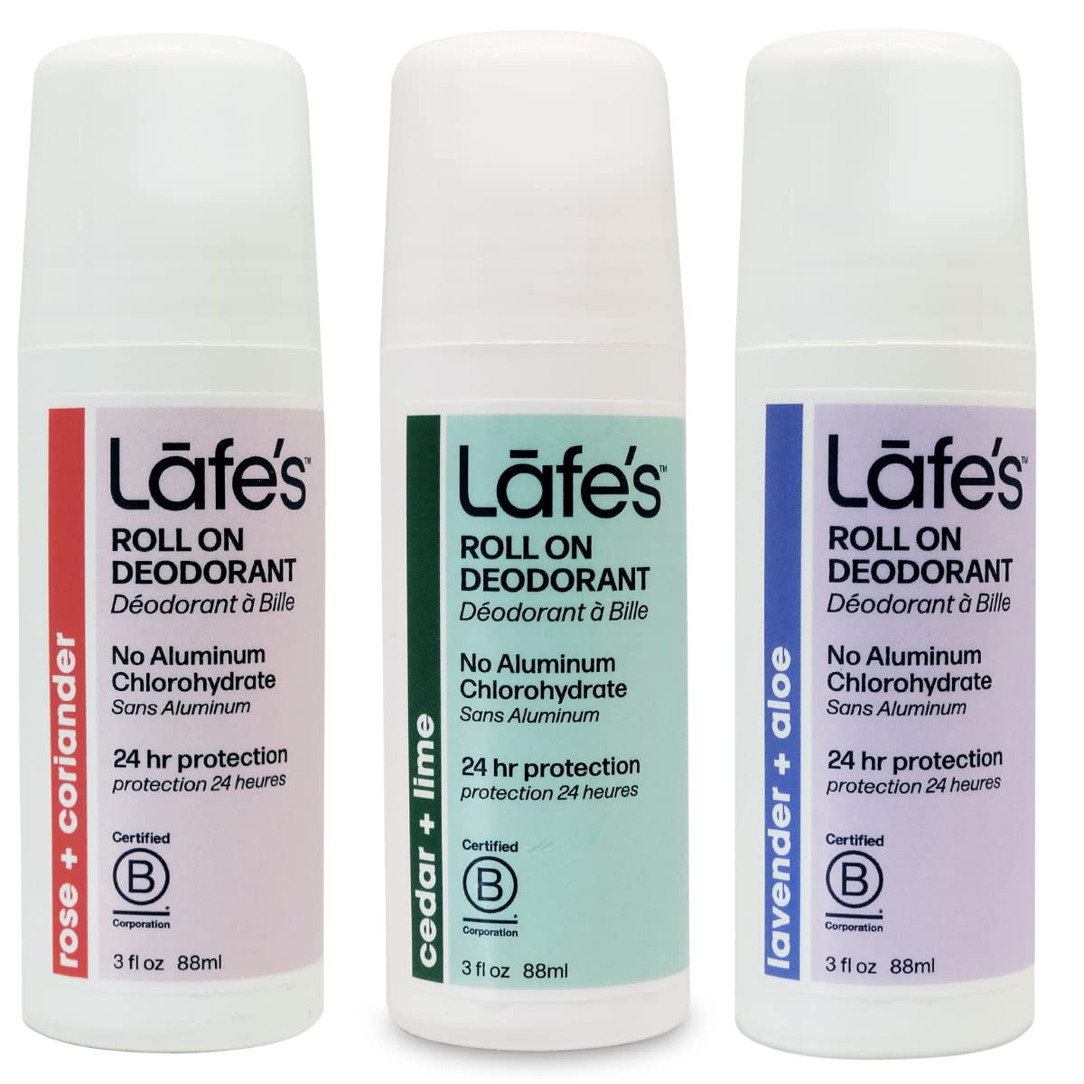 Lafe's Natural Deodorant | 3oz Roll-On Aluminum Free Natural Deodorant Variety | Cedar & Lime - Lavender & Aloe - Rose & Coriander | 3 Pack