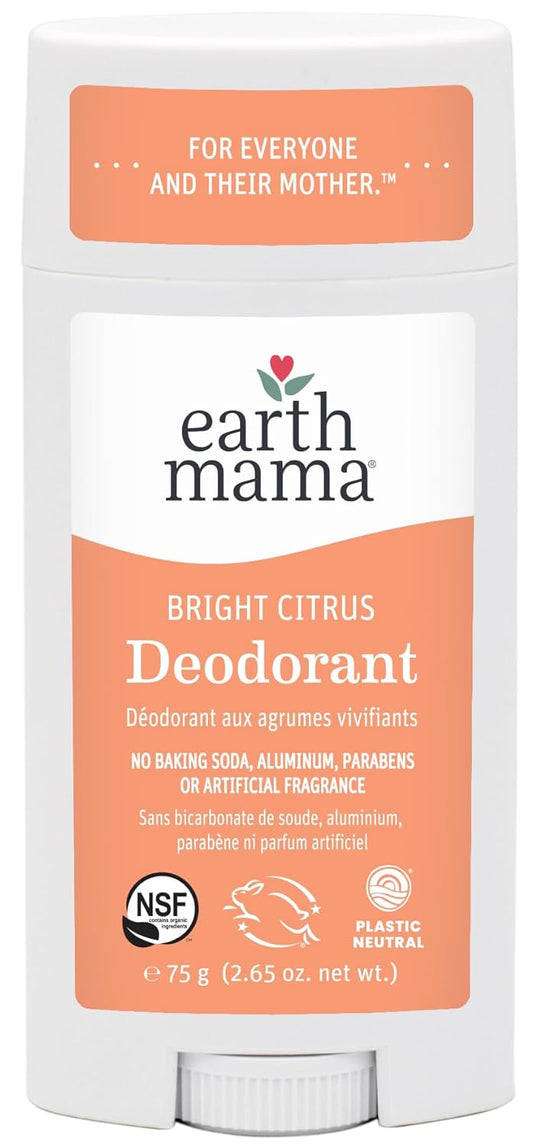 Earth Mama Bright Citrus Deodorant | Safe for Sensitive Skin, Pregnancy and Breastfeeding, Contains Organic Grapefruit and Calendula, Baking Soda and Aluminum Free, 2.65-Ounce