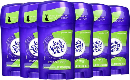 Lady Speed Stick Invisible Dry 24 Hour Powder Fresh, 1.4 oz (6 Pieces)