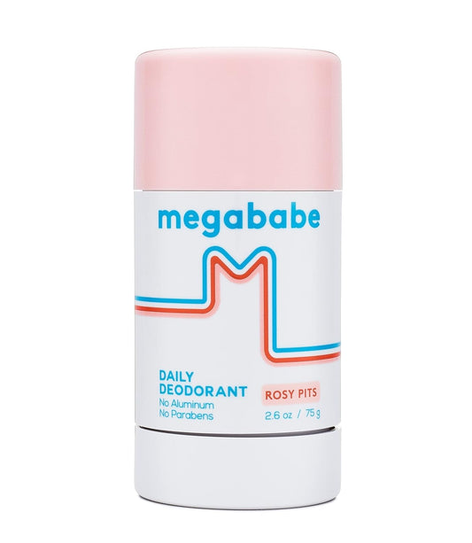 Megababe Daily Deodorant - Rosy Pits | Aluminum-Free, Clear & Clean | 2.6 oz