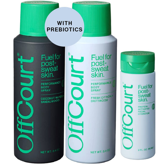 OffCourt Aluminum-Free Deodorant Body Spray - Multi-Scent Pack with Sandalwood and Citrus and Facial Moisturizer for Men - Light, Non-Greasy, Oil-Free for Hydration and Firmness