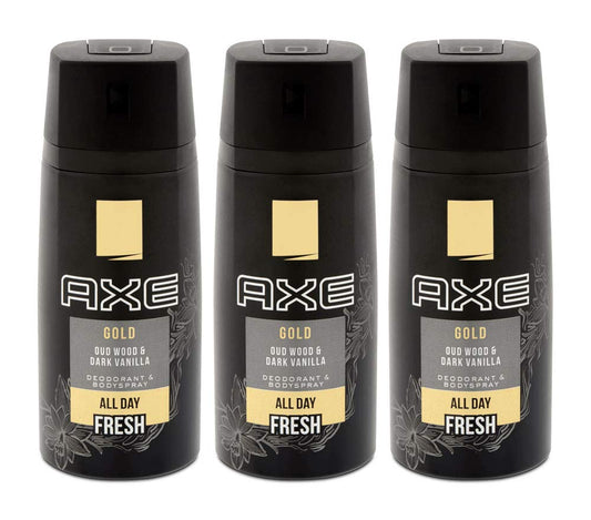 AXE Body Spray Gold Oud Wood & Fresh Vanilla, 5.07 oz (Pack of 3) (Package May Vary)