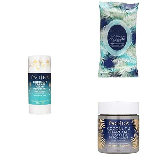 Island Underarm Bundle: Coconut Cream Clean Deodorant, Underarm Deodorant Wipes with Coconut Milk & Essential Oils and Coconut & Charcoal Underarm Detox Scrub