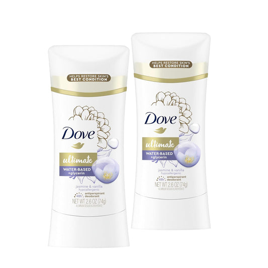 Dove Ultimate Antiperspirant Deodorant Stick, Hypoallergenic, Jasmine & Vanilla, 2.6 oz (Pack of 2)