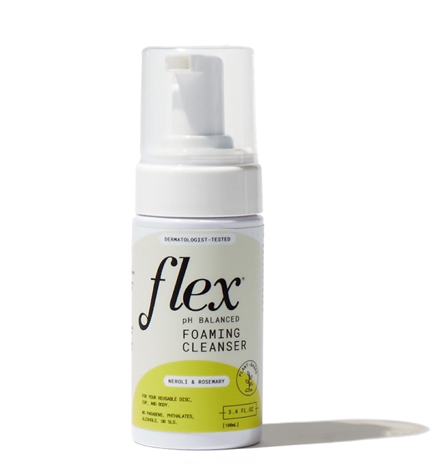Flex Foaming Cleanser Infused with Neroli & Rosemary – Plant-Based and pH-Balanced Feminine Wash for Silicone Period Cups, Discs and Your Body (3.4 oz.)