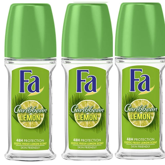 Fa Deodorant 1.7 Ounce Roll-On Caribbean Lemon (50ml) (3 Pack)