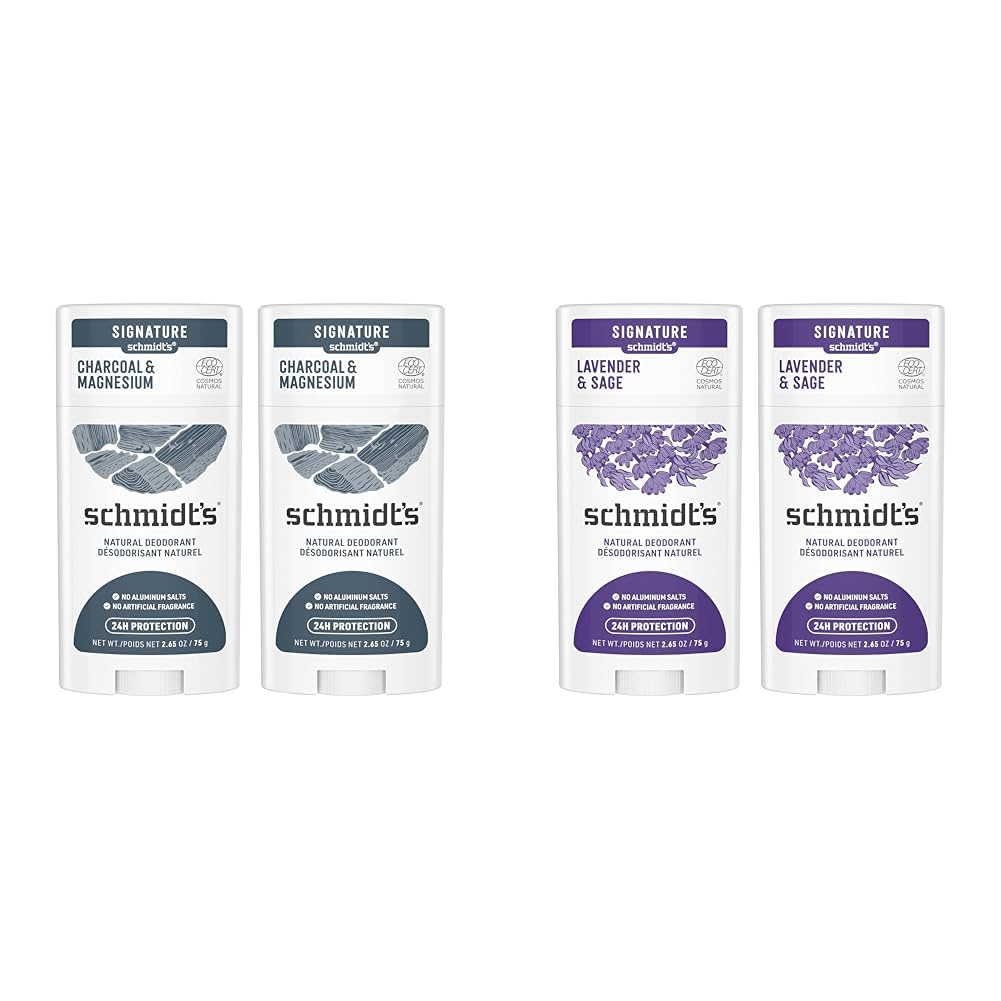 Schmidt's Aluminum Free Natural Deodorant Charcoal & Magnesium 2 Count For Women and Men & Aluminum Free Natural Deodorant for Women and Men, Lavender and Sage