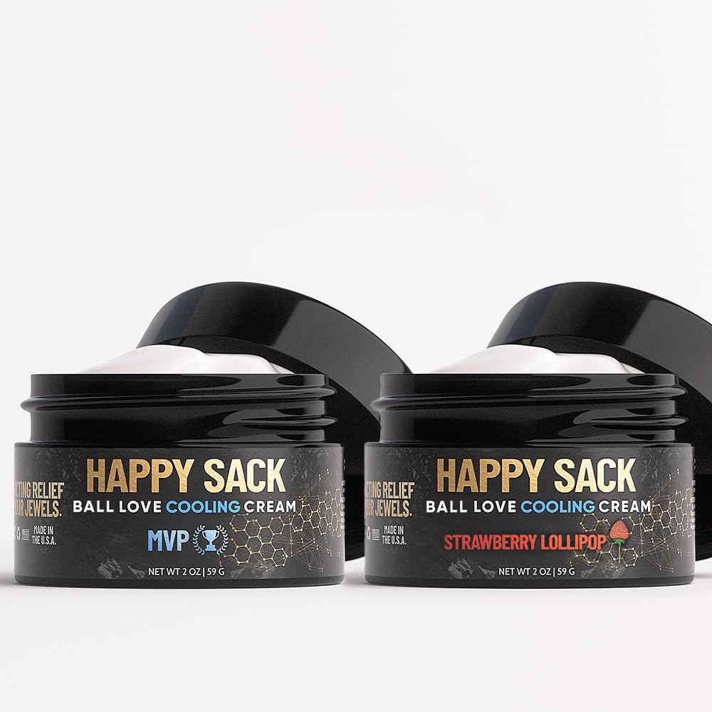 Derm Dude Happy Sack Nut Love Cooling Cream - Anti-Chafing Ball Deodorant for Men - Odor Control - Aluminum-Free - Gifts for Husband, Boyfriend (2 Pack, 2oz - MVP & Strawberry Lollipop Scent)