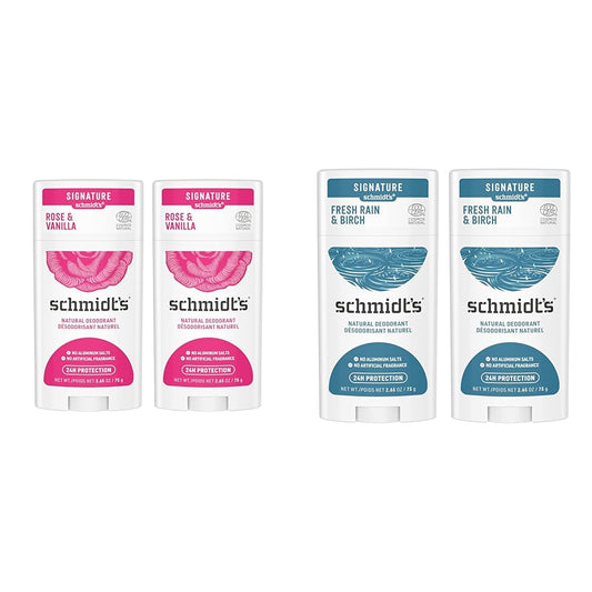 Schmidt's Aluminum Free Natural Deodorant for Women and Men & 100% Natural Origin Ingredient Deodorant Stick Fresh Rain & Birch 2 Count for 24-Hour Odor Protection 2.65 oz