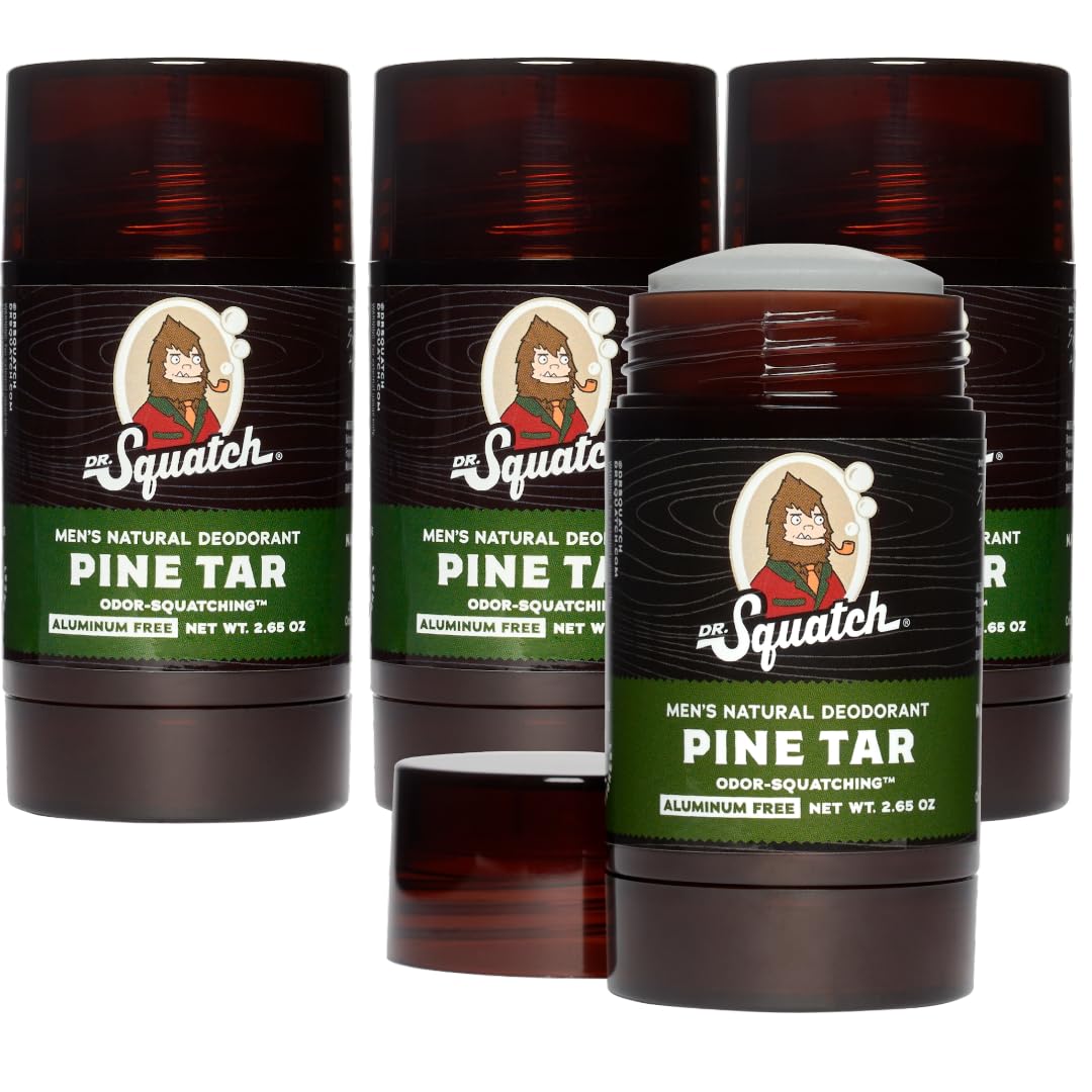 Dr. Squatch Natural Deodorant for Men 4 Pack Pine Tar – Odor-Squatching Men's Deodorant Aluminum-Free - Odor Protection Men's Deodorant