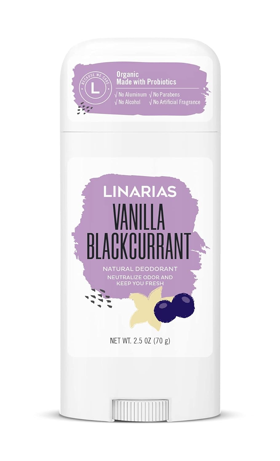 Vanilla & Blackcurrant Organic Deodorant, 100% Natural Deodorant Stick, Made with Probiotics, Aluminum Free, Chemicals Free, Cruelty Free, Vegan