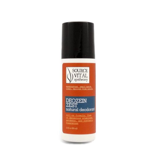 Deozein Zest Roll-On Deodorant from Source Vitál Apothecary | All Natural, Paraben Free, Baking Soda Free | Energizing Citrus Mint Scent for Men and Women | 3 fl. Oz.