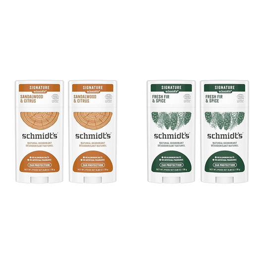 Schmidt's Aluminum Free Natural Deodorant for Women and Men, Sandalwood and Citrus & Aluminum Free Natural Deodorant Fresh Fir & Spice 2-pk for Women and Men