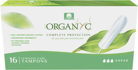 Organyc - 100% Certified Organic Cotton Tampons - No Applicator, Free from Chlorine, Perfumes, Rayon, and Chemicals, 192 Count, Super Flow(Pack of 12)
