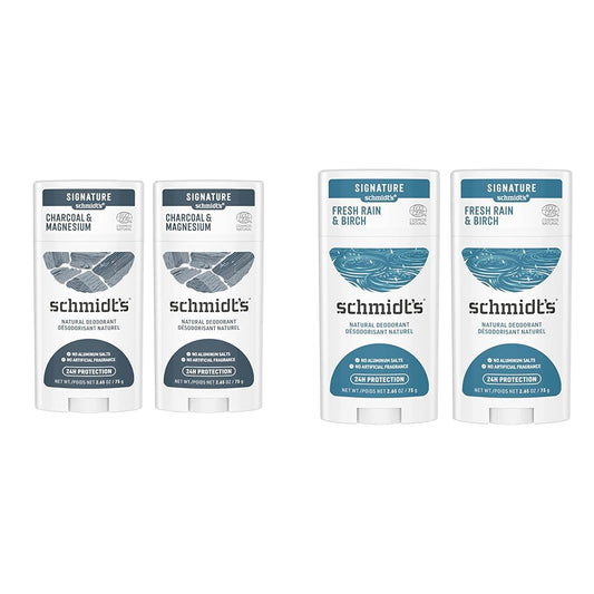 Schmidt's Aluminum Free Natural Deodorant Charcoal & Magnesium 2 Count For Women and Men & 100% Natural Origin Ingredient Deodorant Stick Fresh Rain & Birch 2 Count