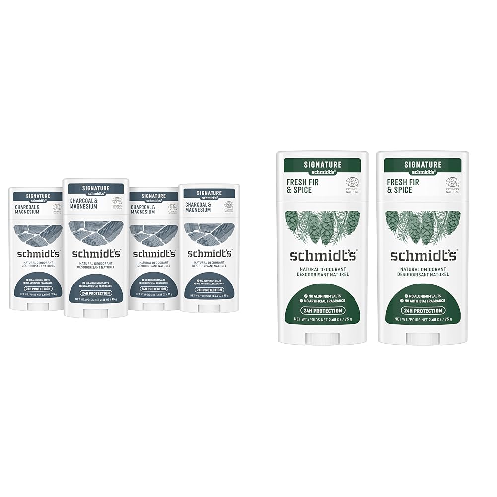 Schmidt's Aluminum Free Natural Deodorant for Women and Men & Aluminum Free Natural Deodorant Fresh Fir & Spice 2-pk for Women and Men, with 24 Hour Odor Protection