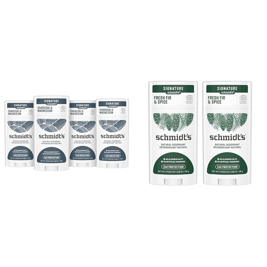 Schmidt's Aluminum Free Natural Deodorant for Women and Men & Aluminum Free Natural Deodorant Fresh Fir & Spice 2-pk for Women and Men, with 24 Hour Odor Protection