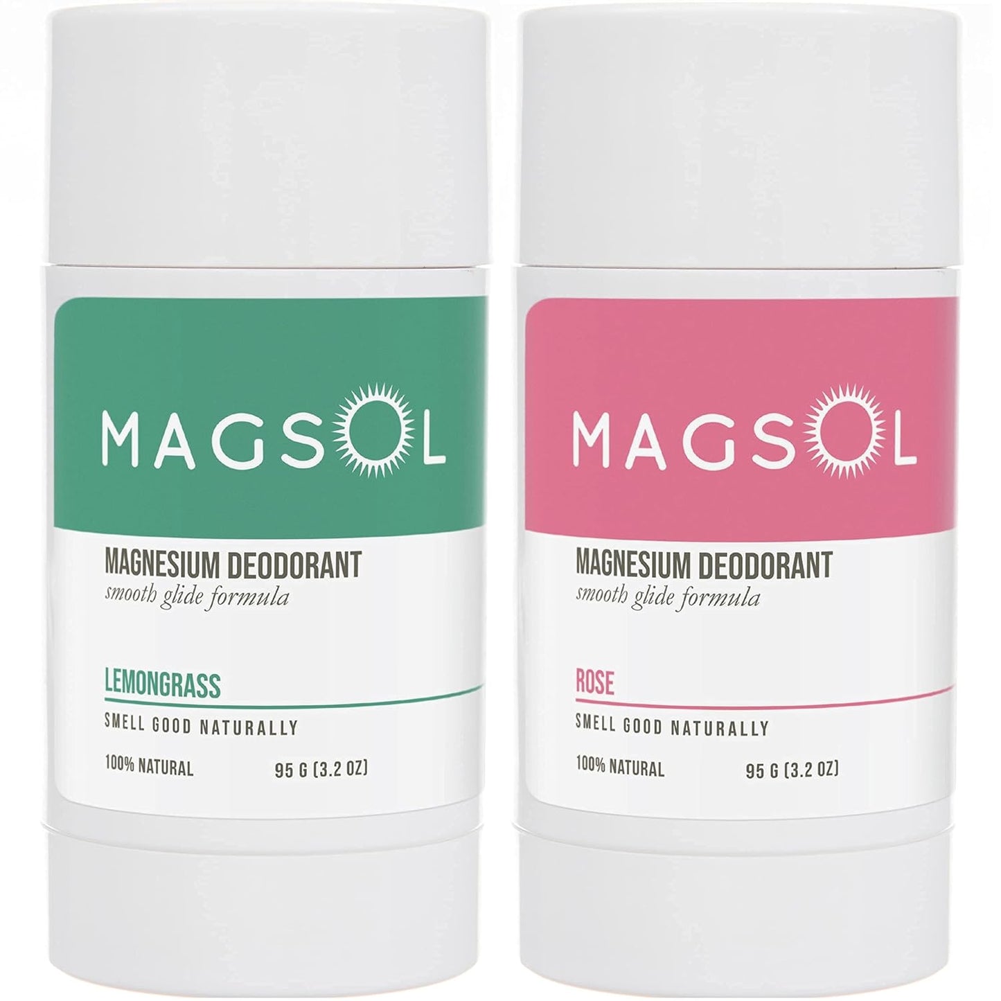 MAGSOL Natural Deodorant for Women & Men - Womens Deodorant with Magnesium - Perfect for Ultra Sensitive Skin, Aluminum Free Deodorant for Women, Baking Soda Free (2 Pack: Lemongrass & Rose)