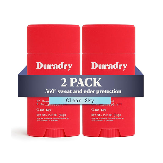 Duradry AM Deodorant & Antiperspirant - Prescription Strength Deodorant for Hyperhidrosis, Antiperspirant for Women & Men, Armpit Sweat Protection, Silicone-free - Clear Sky, 2.3 Oz (Pack of 2)