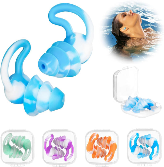 Ear Plugs for Swimming, 4 Pairs Reusable Silicone Earplugs for Swimming Surfing Snorkeling & Other Water Sports, Waterproof Ear Plugs for Swimmer's Ear Protection(Mix Color)