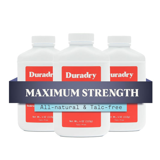 Duradry Body Powder - Sweat Defense & Odor Control, Sweat Absorbing, Anti-Chaffing, All Natural Powder, Talc-Free, Prevents and Eliminates Any Body Odor Naturally - Seabreeze, 4oz, 3-Pack