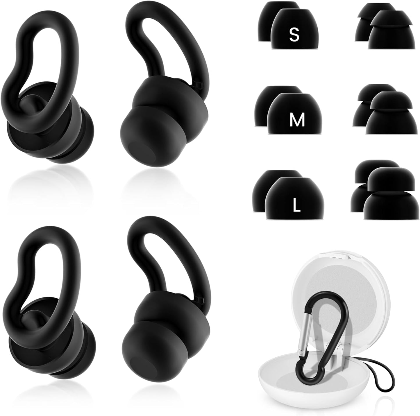 Noise Cancelling Ear Plugs for Sleeping - 2 Pairs Reusable Soft Silicone Noise Block Earplugs for Sound Proof, 30db Noise Reduction Earplug for Sleep, Snoring Blocking, Concert. (Black)