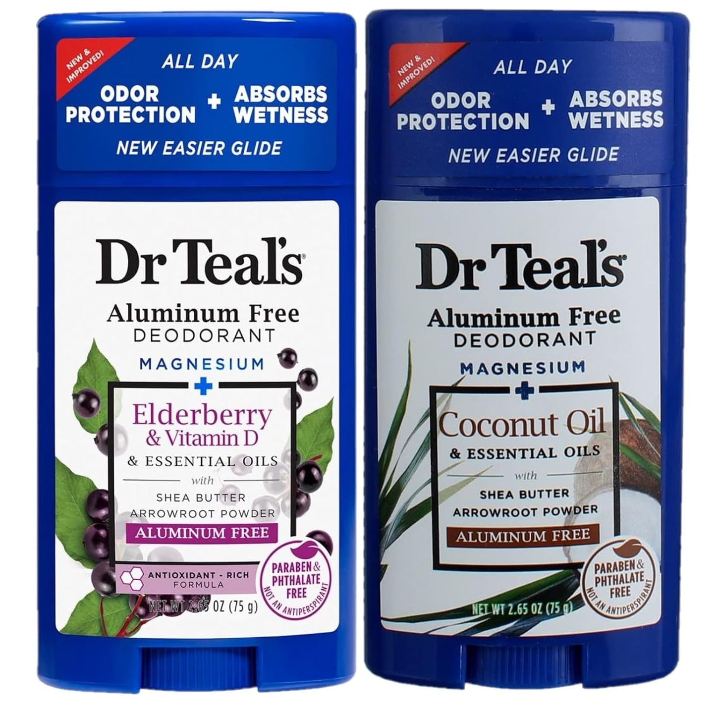 Dr. Teal's Coconut & Elderberry Deodorant Gift Set (2 Pack, 2.65oz Ea) - Coconut Oil & Elderberry with Vitamin D - Aluminum Free with Magnesium - Essential Oils Absorb Moisture, Keep Skin Healthy