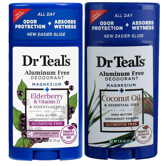 Dr. Teal's Coconut & Elderberry Deodorant Gift Set (2 Pack, 2.65oz Ea) - Coconut Oil & Elderberry with Vitamin D - Aluminum Free with Magnesium - Essential Oils Absorb Moisture, Keep Skin Healthy