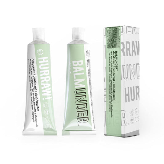 Hurraw! Balmunder Deodorant (Almond Mint Lemongrass): Make a pit stop! A non-greasy, gentle, balm-like cream that works. Organic. Vegan. Body Odor Control for Underarms, Cracks, Toes. Made in USA. 1oz