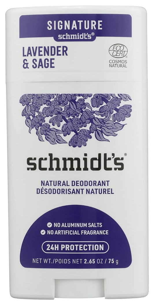 Schmidt's Aluminum Free Natural Deodorant for Women and Men, Lavender and Sage with 24 Hour Odor Protection, Vegan, Cruelty Free, 2.65 Oz
