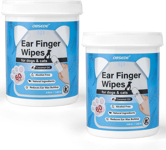 OBSEDE Ear Cleaner Finger Wipes, Grooming Kit Care for Dogs and Cats Regular Soothing Odor Control Reduce Dirt Wax Build Up Pet Supplies Easy to Use Fresh Coconut Scent, 120 Count