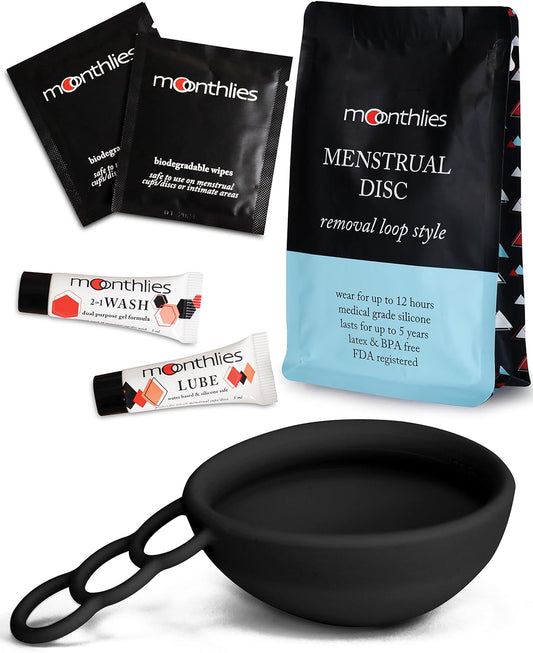 Reusable Menstrual Disc | Period Disc with Removal Loop Stem | Alternative to Menstrual Cups for Light or Heavy Flows | Eco-Friendly Feminine Hygiene (1 Small Period Disc, Black)