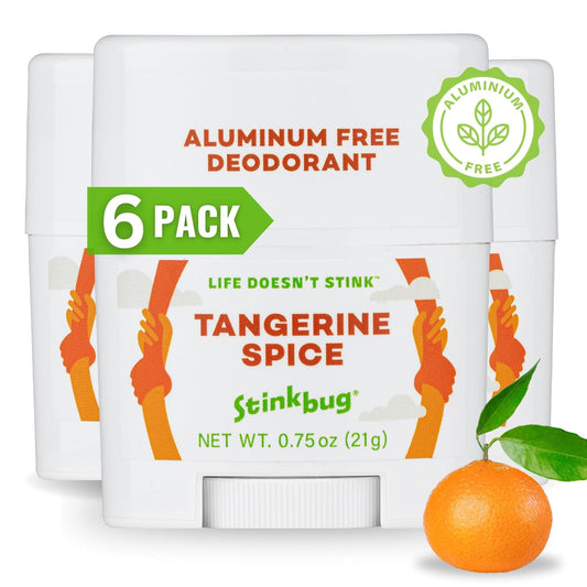 Natural Organic Travel Size Deodorant Stick with Tangerine Spice, Coconut Oil, Aluminum Free Deodorant by Stinkbug Naturals, 0.75 Ounce Pack of 6