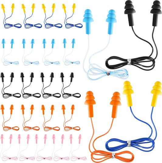 LEIFIDE 25 Pairs Corded Ear Plugs Silicone Waterproof Ear Plugs with Cords for Sleeping Snoring Swimming Shooting, Reusable Ear Plugs Noise Cancelling and Hearing Protection