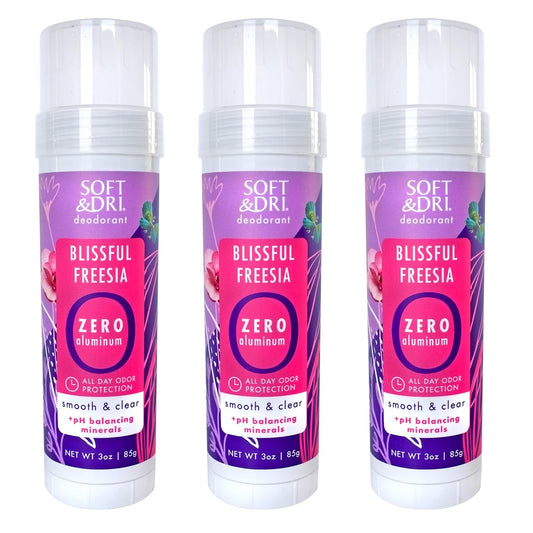 Soft & Dri Blissful Freesia Aluminum Free Deodorant, 3 oz, Smooth and Clear Stick, pH Balancing Minerals, Pack of 3