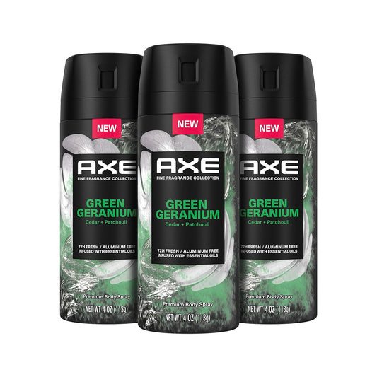 AXE Fine Fragrance Collection Green Geranium Body Spray for Men, 4 oz