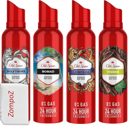 Old Spice Deodorant Body Spray, 4 Scent Variety Pack, Lionpride, Nomad, Timber, Wolfthorn Scents, Odor Eliminator Body Spray for Men, 24-Hour Long-Lasting Freshness, Antiperspirant Spray, 4.73 Ounces