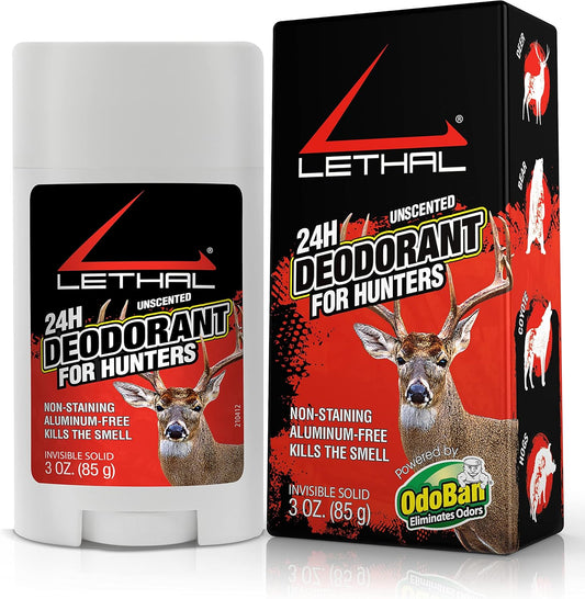 LETHAL Deodorant Stick for Hunters, 24 Hour Protection for Men and Women, Invisible Solid, Aluminum-Free, Unscented, 3 Ounces