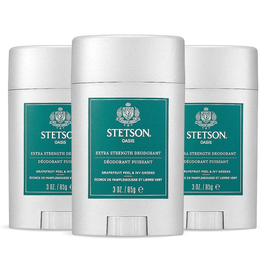 Stetson Personal Care Extra Strength Deodorant by Scent Beauty - Gel Men's Deodorant Stick for Grooming Kit - 3 oz - 3 Pack - Oasis