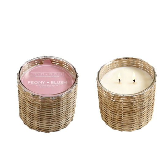 Peony and Blush Handwoven Wicker Candle