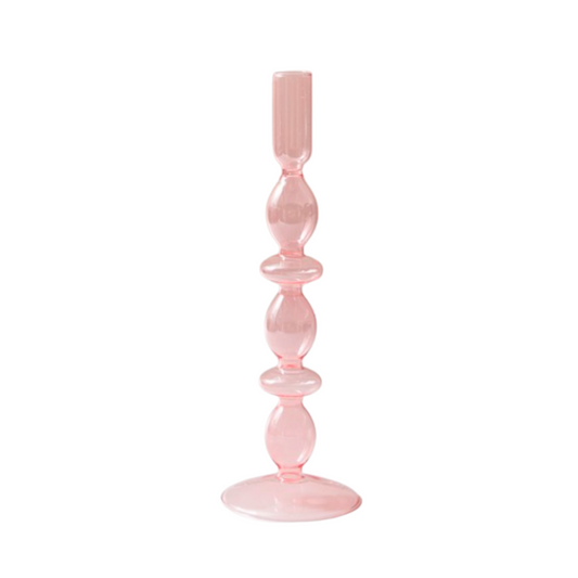 Pink Glass Candlestick Holder