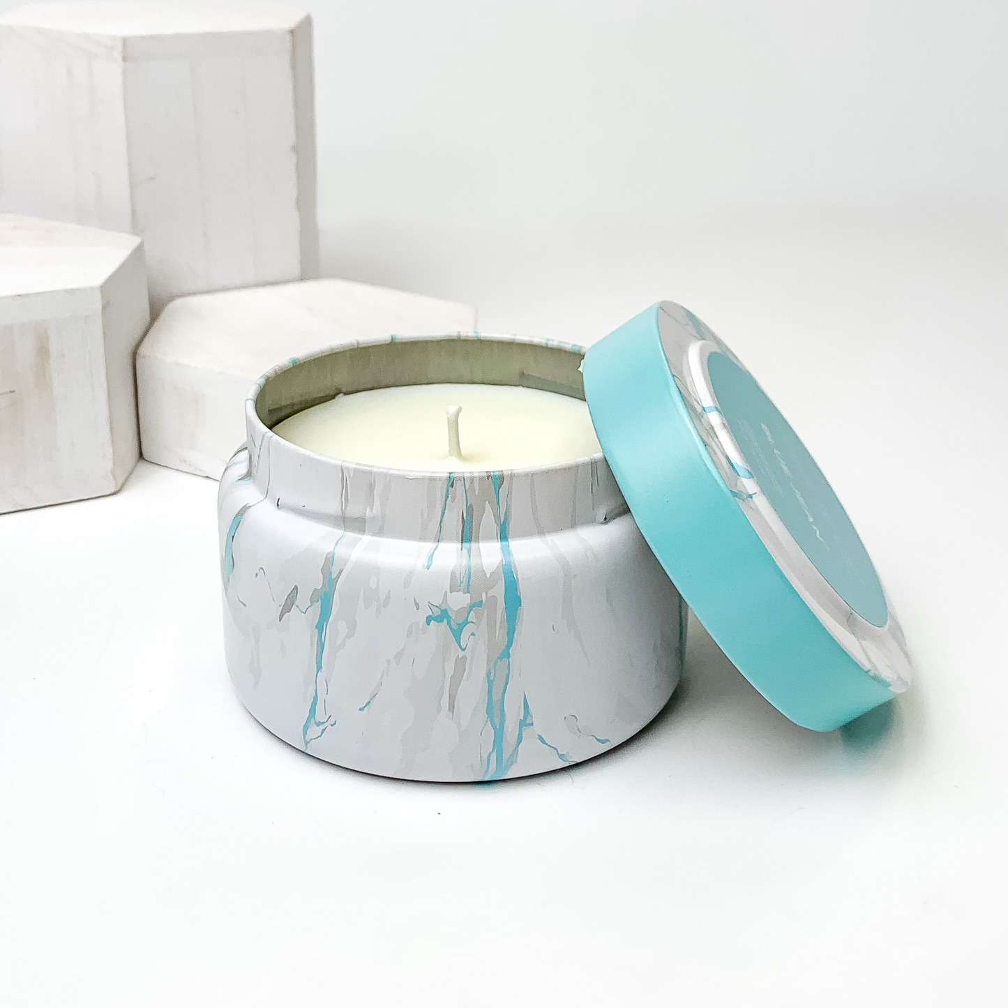 Capri Blue | 8.5 oz. Modern Marble Travel Tin Candle in Turquoise | Blue Jean