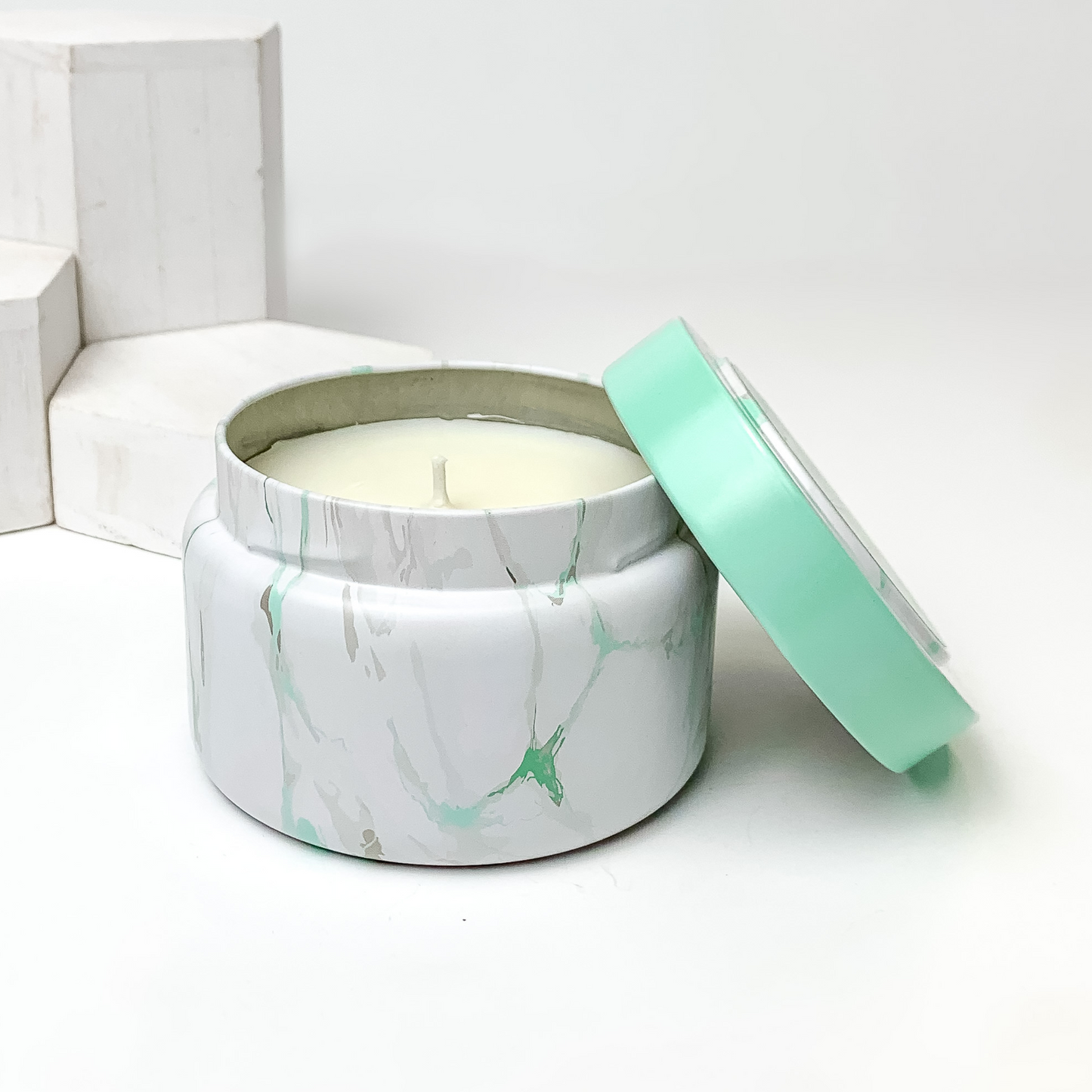 Capri Blue | 8.5 oz. Modern Marble Travel Tin Candle in Mint | Coconut Santal