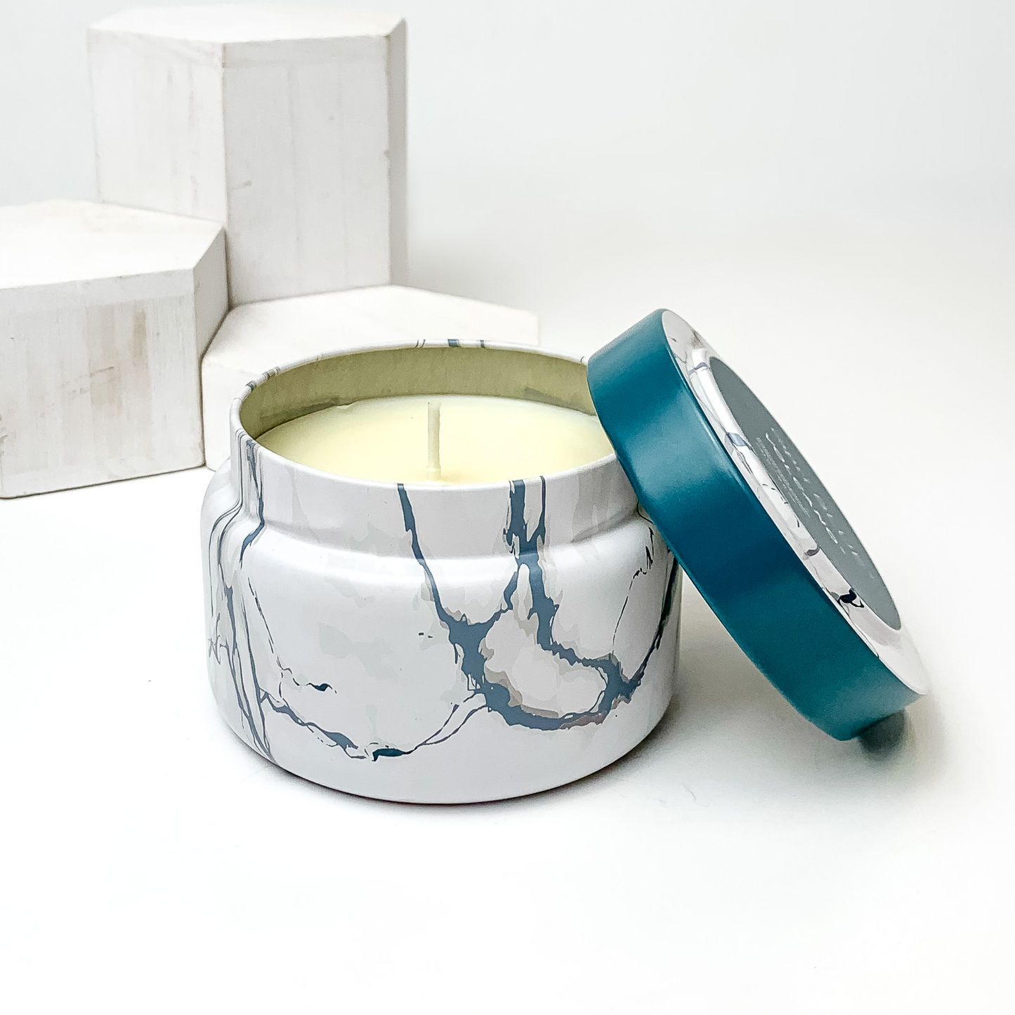 Capri Blue | 8.5 oz. Modern Marble Travel Tin Candle in Slate Blue | Volcano