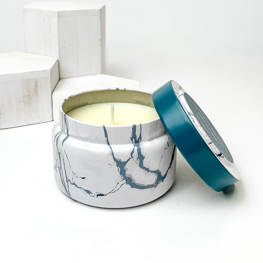 Capri Blue | 8.5 oz. Modern Marble Travel Tin Candle in Slate Blue | Volcano