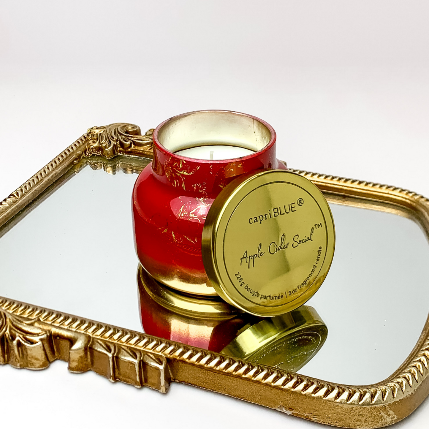 Capri Blue | 8 oz. Glimmer Petite Jar Candle in Red | Apple Cider Social