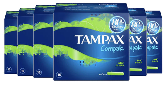 Tampax Compak Super -  16 Ct Each - 6 Pack