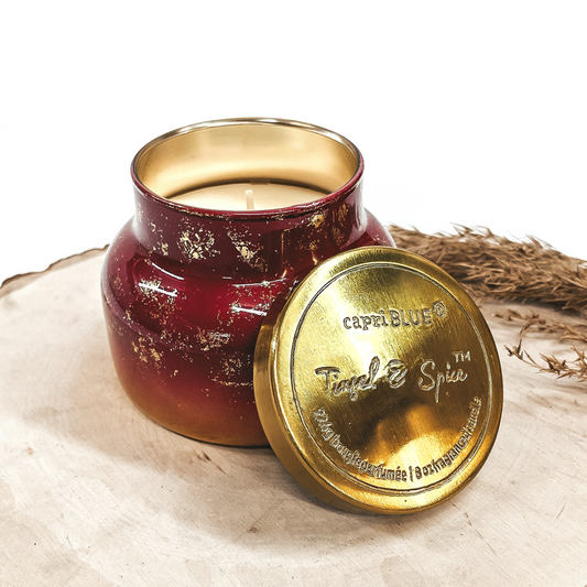 Capri Blue | 8 oz. Glimmer Petite Jar Candle in Maroon | Tinsel & Pine