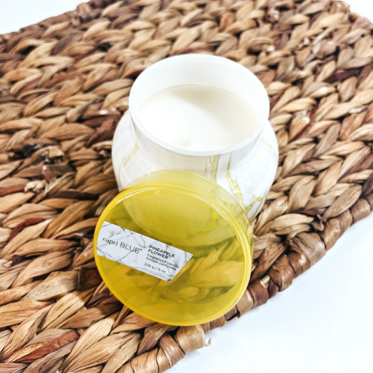 Capri Blue | 8 oz. Marble Petite Jar Candle in Sunburst Yellow | Pineapple Flower